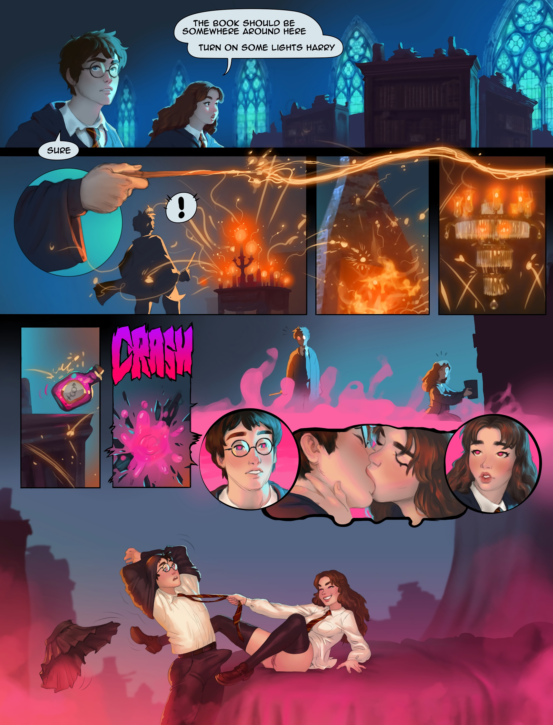 Comic Cover for Harry and Hermione in the Room of Requirements